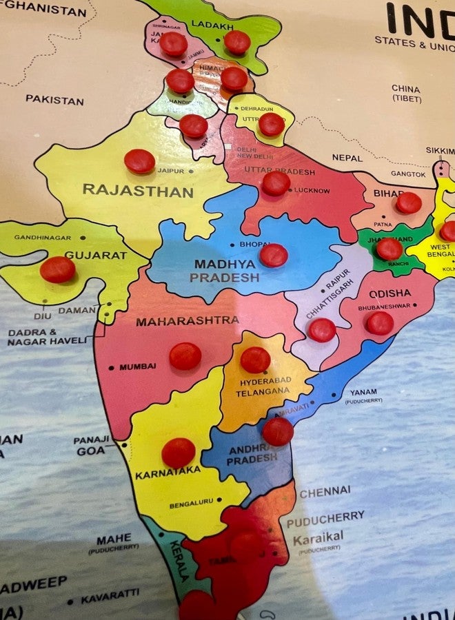 *MUKESH* MUKESH Wooden India Map Puzzle for Kids with States, Their Capitals, 23 Pieces with Knobs | Educational Wooden Puzzle Games for Boys and Girls|Map of India Puzzle for Kids|Jigsaw Puzzle Games for Kid - Image 3